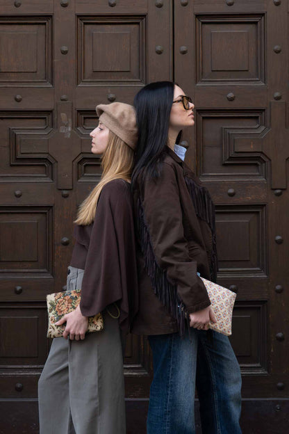 pochette tessuto e pelle
