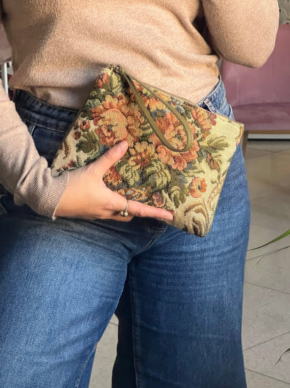 pochette tessuto e pelle